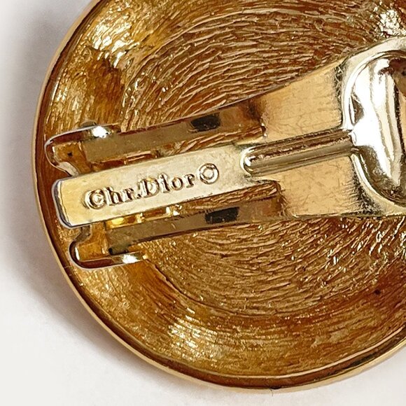 CHRISTIAN DIOR Vintage 80s 90s Gold Tone & Faux Pearl Statement Clip-On Earrings - Picture 6 of 6